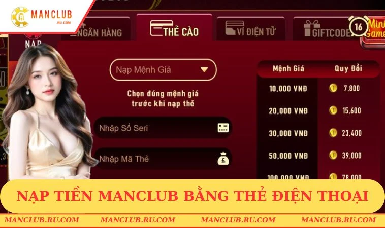 Nạp tiền MANCLUB bằng thẻ điện thoại